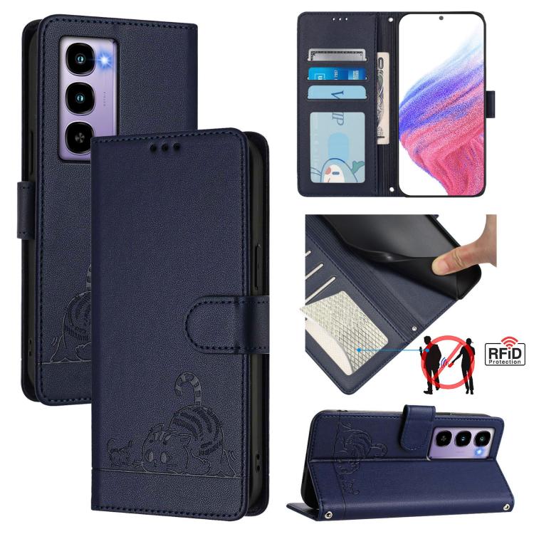 Cat Rat Embossed Pattern RFID Leather Phone Case with Lanyard, For itel A200 / A200+ 4G Global, For Itel A95 5G, For Itel A90, For Itel City 100, For itel Power 70, For itel A80 4G, For itel A50C, For itel A50