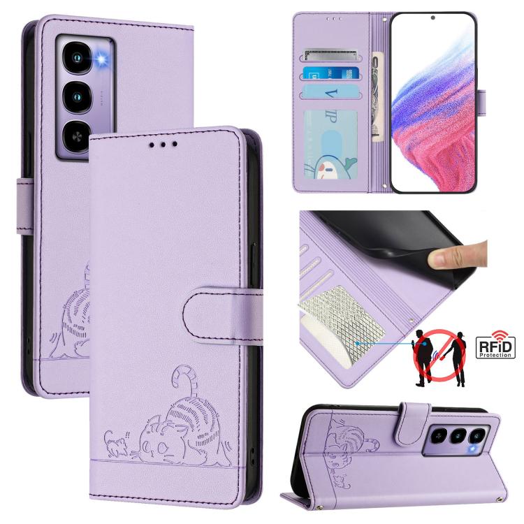Cat Rat Embossed Pattern RFID Leather Phone Case with Lanyard, For itel A200 / A200+ 4G Global, For Itel A95 5G, For Itel A90, For Itel City 100, For itel Power 70, For itel A80 4G, For itel A50C, For itel A50