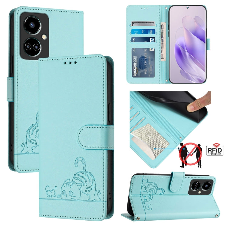 Cat Rat Embossed Pattern RFID Leather Phone Case with Lanyard, For Tecno POVA 4, For Tecno Pova NEO 2, For Tecno Spark 9, For Tecno Spark 9 Pro / 9T, For Tecno Camon 19, For Tecno Camon 19 NEO, For Tecno POP 5C, For Tecno Spark 6 Go / Go 2020