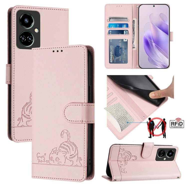 Cat Rat Embossed Pattern RFID Leather Phone Case with Lanyard, For Tecno POVA 4, For Tecno Pova NEO 2, For Tecno Spark 9, For Tecno Spark 9 Pro / 9T, For Tecno Camon 19, For Tecno Camon 19 NEO, For Tecno POP 5C, For Tecno Spark 6 Go / Go 2020