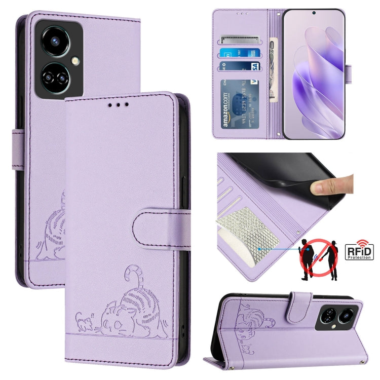 Cat Rat Embossed Pattern RFID Leather Phone Case with Lanyard, For Tecno POVA 4, For Tecno Pova NEO 2, For Tecno Spark 9, For Tecno Spark 9 Pro / 9T, For Tecno Camon 19, For Tecno Camon 19 NEO, For Tecno POP 5C, For Tecno Spark 6 Go / Go 2020