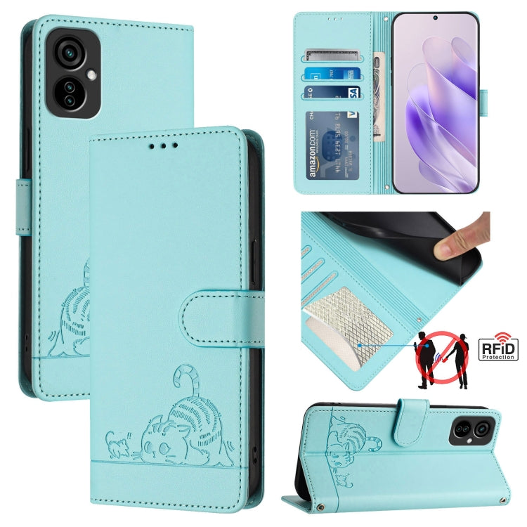 Cat Rat Embossed Pattern RFID Leather Phone Case with Lanyard, For Tecno POVA 4, For Tecno Pova NEO 2, For Tecno Spark 9, For Tecno Spark 9 Pro / 9T, For Tecno Camon 19, For Tecno Camon 19 NEO, For Tecno POP 5C, For Tecno Spark 6 Go / Go 2020