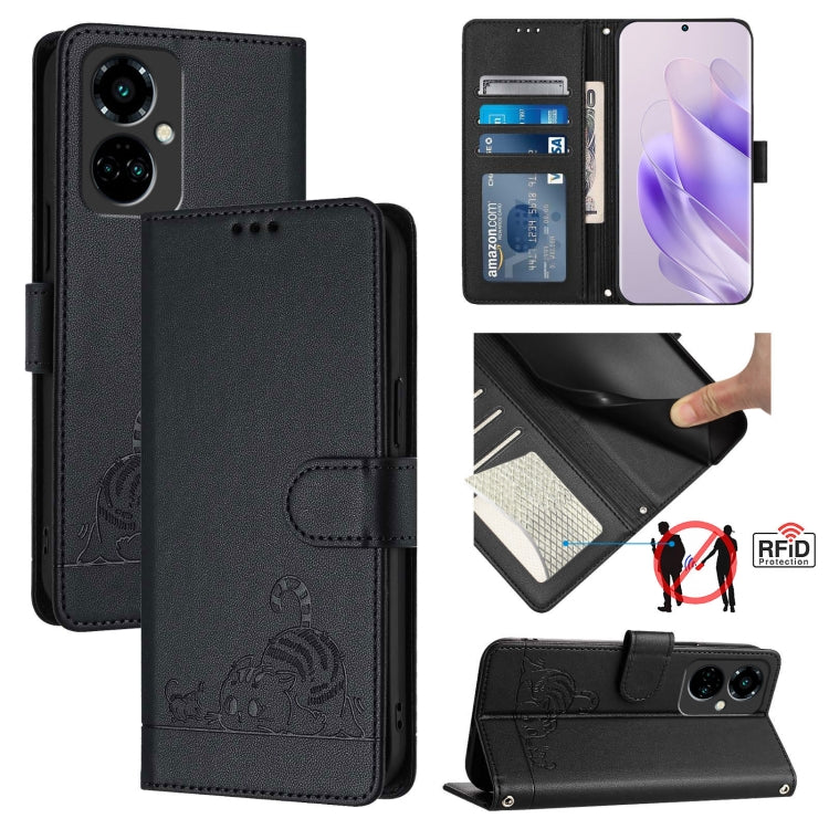 Cat Rat Embossed Pattern RFID Leather Phone Case with Lanyard, For Tecno Spark GO 2023, For Tecno POP 7 / POP 7 Pro, For Tecno Spark 10 5G, For Tecno Spark 10C, For Tecno Spark 10 4G, For Tecno Spark 10 Pro, For Tecno Camon 19 Pro 5G, For Tecno POVA 4 Pro