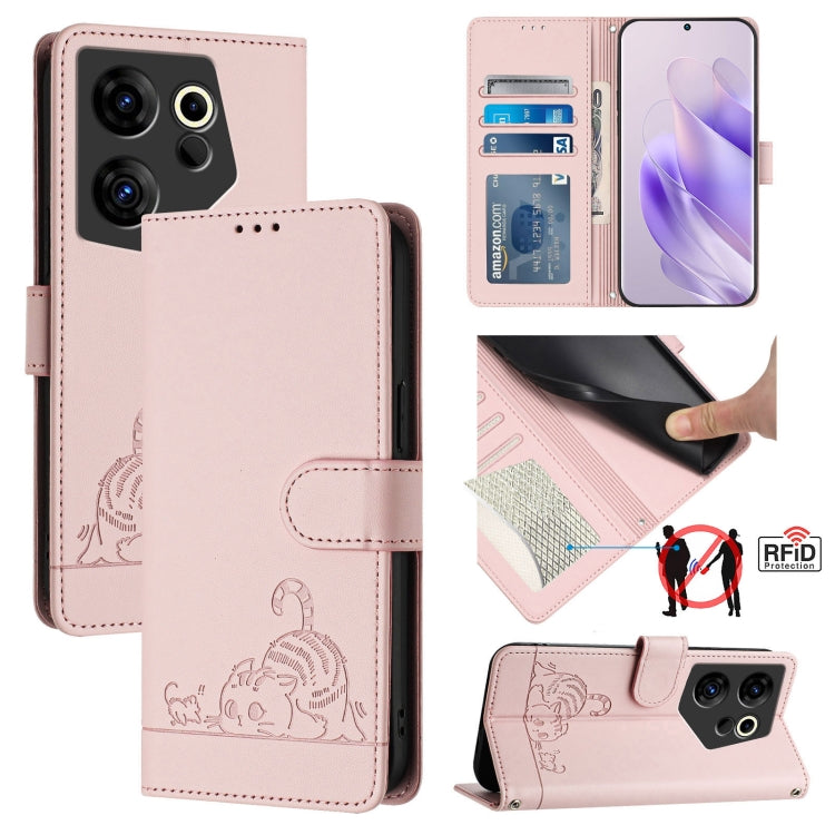 Cat Rat Embossed Pattern RFID Leather Phone Case with Lanyard, For Tecno Spark 20, For Tecno Spark GO 2024, For Tecno Pova 5 Pro 5G, For Tecno Pova Neo 3, For Tecno Pova 5 4G, For Tecno Camon 20 Premier 5G / CK9N, For Tecno Camon 20 Pro 5G             ...