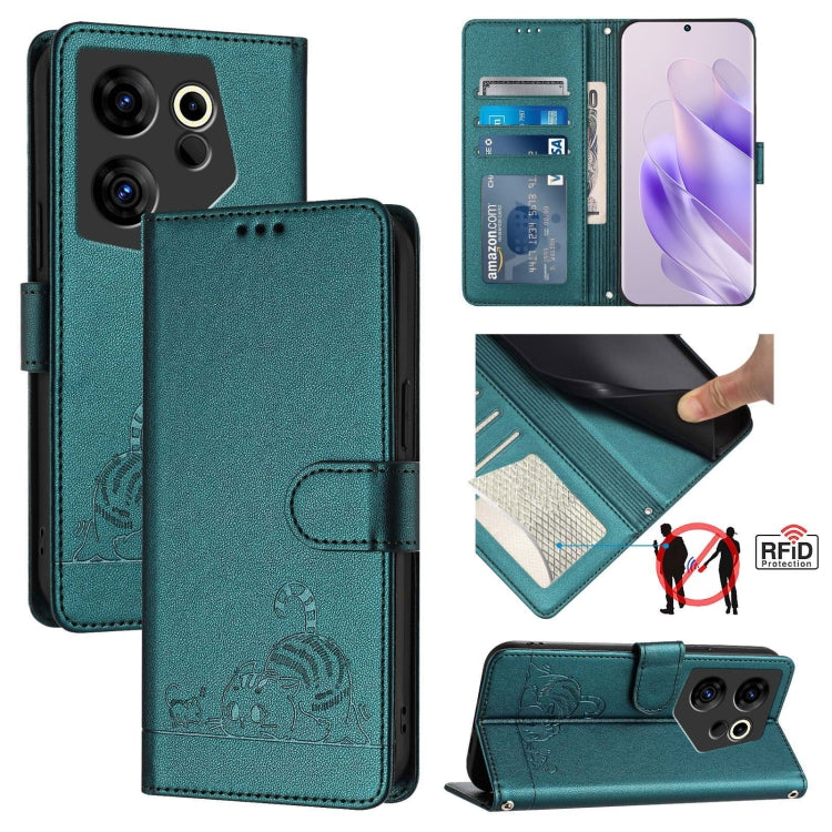 Cat Rat Embossed Pattern RFID Leather Phone Case with Lanyard, For Tecno Spark 20, For Tecno Spark GO 2024, For Tecno Pova 5 Pro 5G, For Tecno Pova Neo 3, For Tecno Pova 5 4G, For Tecno Camon 20 Premier 5G / CK9N, For Tecno Camon 20 Pro 5G             ...