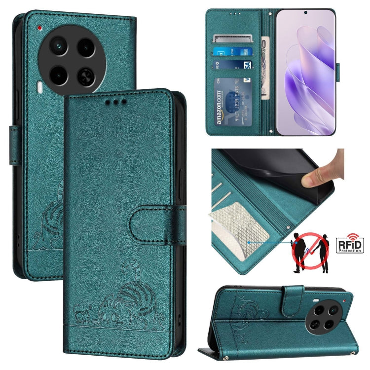 Cat Rat Embossed Pattern RFID Leather Phone Case with Lanyard, For Tecno Pova 6 4G, For Tecno Camon 30 Pro 5G, For Tecno Camon 30 5G CL7, For Tecno Camon 30 4G, For Tecno Camon 30 5G, For Tecno Spark 20 Pro+, For Tecno Spark 20 Pro, For Tecno Spark 20C