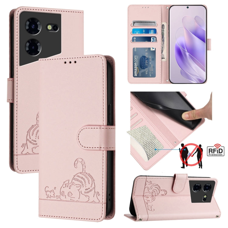 Cat Rat Embossed Pattern RFID Leather Phone Case with Lanyard, For Tecno Spark 20, For Tecno Spark GO 2024, For Tecno Pova 5 Pro 5G, For Tecno Pova Neo 3, For Tecno Pova 5 4G, For Tecno Camon 20 Premier 5G / CK9N, For Tecno Camon 20 Pro 5G             ...