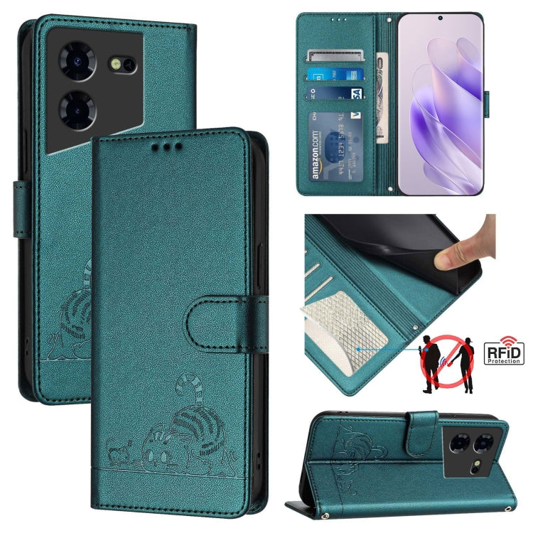 Cat Rat Embossed Pattern RFID Leather Phone Case with Lanyard, For Tecno Spark 20, For Tecno Spark GO 2024, For Tecno Pova 5 Pro 5G, For Tecno Pova Neo 3, For Tecno Pova 5 4G, For Tecno Camon 20 Premier 5G / CK9N, For Tecno Camon 20 Pro 5G             ...