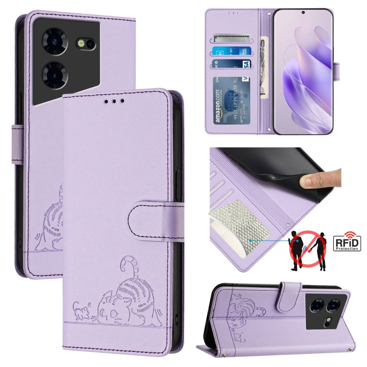 Cat Rat Embossed Pattern RFID Leather Phone Case with Lanyard, For Tecno Spark 20, For Tecno Spark GO 2024, For Tecno Pova 5 Pro 5G, For Tecno Pova Neo 3, For Tecno Pova 5 4G, For Tecno Camon 20 Premier 5G / CK9N, For Tecno Camon 20 Pro 5G             ...