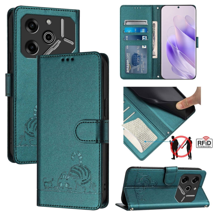 Cat Rat Embossed Pattern RFID Leather Phone Case with Lanyard, For Tecno Spark Go 1, For Tecno Spark 20 Pro 5G, For Tecno POP 6C, For Tecno Spark 10 Pro Magic Magenta, For Tecno Camon 30 Premier 5G cl9, For Tecno Pova 6 Neo, For Tecno Pova 6 Pro li9   ...