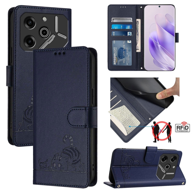 Cat Rat Embossed Pattern RFID Leather Phone Case with Lanyard, For Tecno Spark Go 1, For Tecno Spark 20 Pro 5G, For Tecno POP 6C, For Tecno Spark 10 Pro Magic Magenta, For Tecno Camon 30 Premier 5G cl9, For Tecno Pova 6 Neo, For Tecno Pova 6 Pro li9   ...