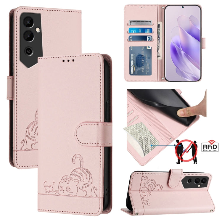 Cat Rat Embossed Pattern RFID Leather Phone Case with Lanyard, For Tecno POVA 4, For Tecno Pova NEO 2, For Tecno Spark 9, For Tecno Spark 9 Pro / 9T, For Tecno Camon 19, For Tecno Camon 19 NEO, For Tecno POP 5C, For Tecno Spark 6 Go / Go 2020