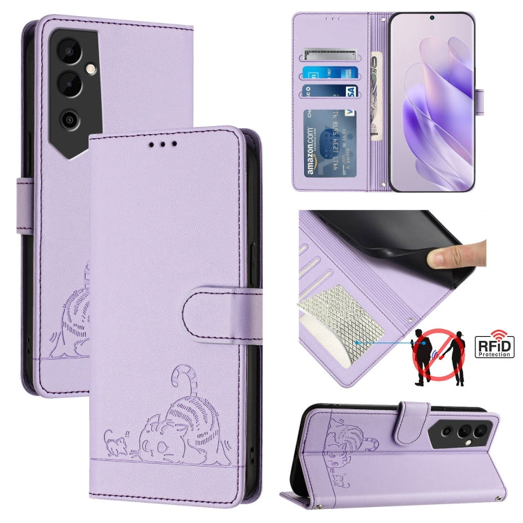 Cat Rat Embossed Pattern RFID Leather Phone Case with Lanyard, For Tecno POVA 4, For Tecno Pova NEO 2, For Tecno Spark 9, For Tecno Spark 9 Pro / 9T, For Tecno Camon 19, For Tecno Camon 19 NEO, For Tecno POP 5C, For Tecno Spark 6 Go / Go 2020