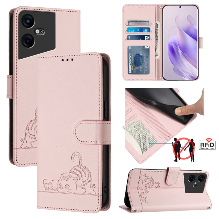 Cat Rat Embossed Pattern RFID Leather Phone Case with Lanyard, For Tecno Spark 20, For Tecno Spark GO 2024, For Tecno Pova 5 Pro 5G, For Tecno Pova Neo 3, For Tecno Pova 5 4G, For Tecno Camon 20 Premier 5G / CK9N, For Tecno Camon 20 Pro 5G             ...