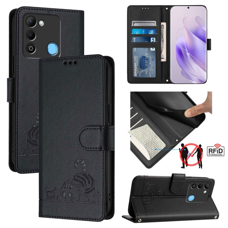 Cat Rat Embossed Pattern RFID Leather Phone Case with Lanyard, For Tecno POVA 4, For Tecno Pova NEO 2, For Tecno Spark 9, For Tecno Spark 9 Pro / 9T, For Tecno Camon 19, For Tecno Camon 19 NEO, For Tecno POP 5C, For Tecno Spark 6 Go / Go 2020