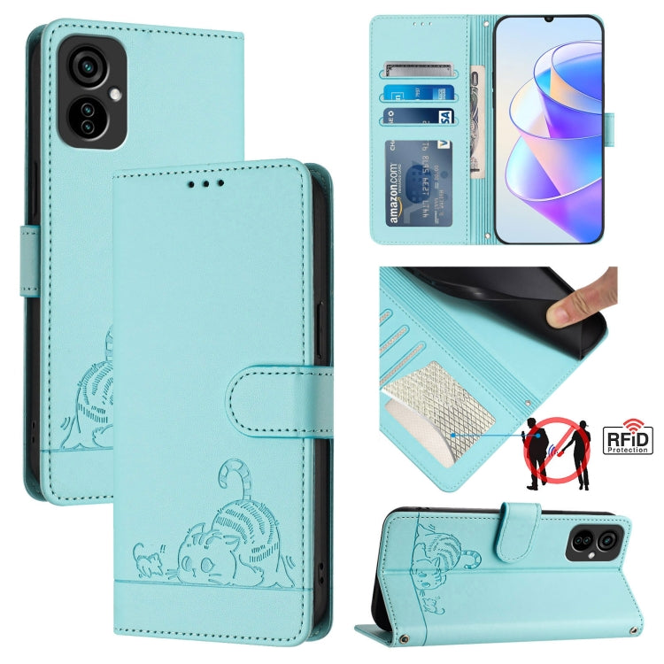Cat Rat Embossed Pattern RFID Leather Phone Case with Lanyard, For Tecno POVA 4, For Tecno Pova NEO 2, For Tecno Spark 9, For Tecno Spark 9 Pro / 9T, For Tecno Camon 19, For Tecno Camon 19 NEO, For Tecno POP 5C, For Tecno Spark 6 Go / Go 2020
