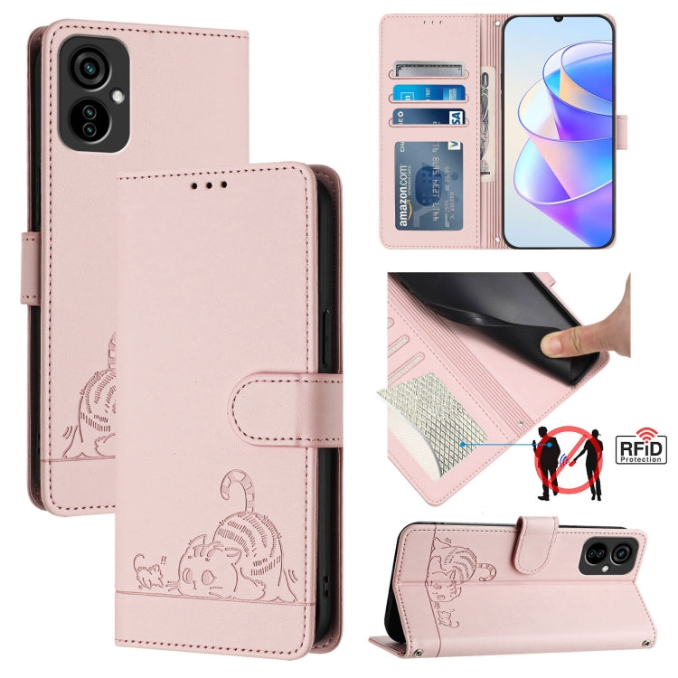Cat Rat Embossed Pattern RFID Leather Phone Case with Lanyard, For Tecno POVA 4, For Tecno Pova NEO 2, For Tecno Spark 9, For Tecno Spark 9 Pro / 9T, For Tecno Camon 19, For Tecno Camon 19 NEO, For Tecno POP 5C, For Tecno Spark 6 Go / Go 2020