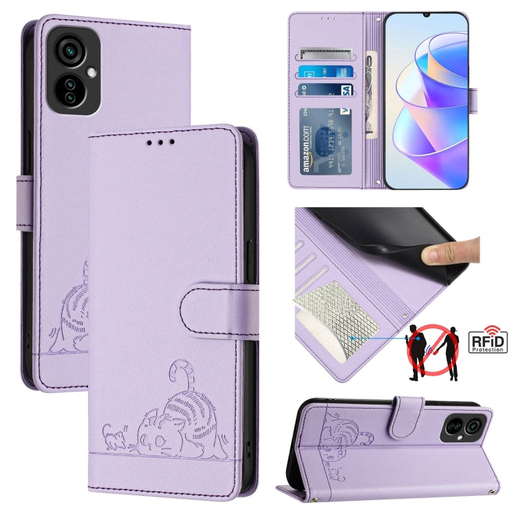 Cat Rat Embossed Pattern RFID Leather Phone Case with Lanyard, For Tecno POVA 4, For Tecno Pova NEO 2, For Tecno Spark 9, For Tecno Spark 9 Pro / 9T, For Tecno Camon 19, For Tecno Camon 19 NEO, For Tecno POP 5C, For Tecno Spark 6 Go / Go 2020