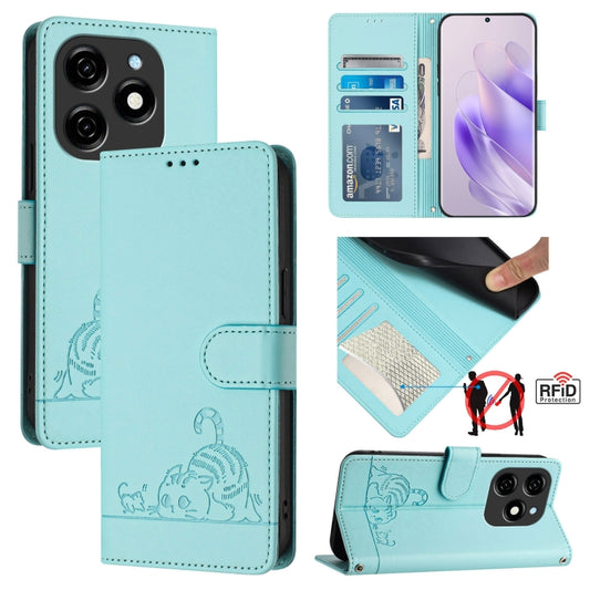 Cat Rat Embossed Pattern RFID Leather Phone Case with Lanyard, For Tecno Spark 20, For Tecno Spark GO 2024, For Tecno Pova 5 Pro 5G, For Tecno Pova Neo 3, For Tecno Pova 5 4G, For Tecno Camon 20 Premier 5G / CK9N, For Tecno Camon 20 Pro 5G             ...