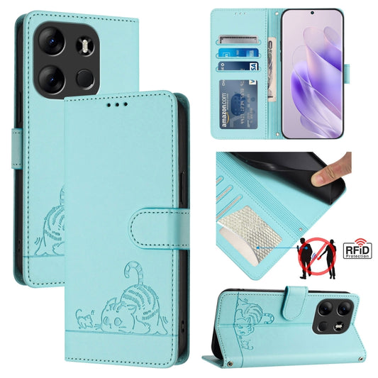 Cat Rat Embossed Pattern RFID Leather Phone Case with Lanyard, For Tecno Spark GO 2023, For Tecno POP 7 / POP 7 Pro, For Tecno Spark 10 5G, For Tecno Spark 10C, For Tecno Spark 10 4G, For Tecno Spark 10 Pro, For Tecno Camon 19 Pro 5G, For Tecno POVA 4 Pro