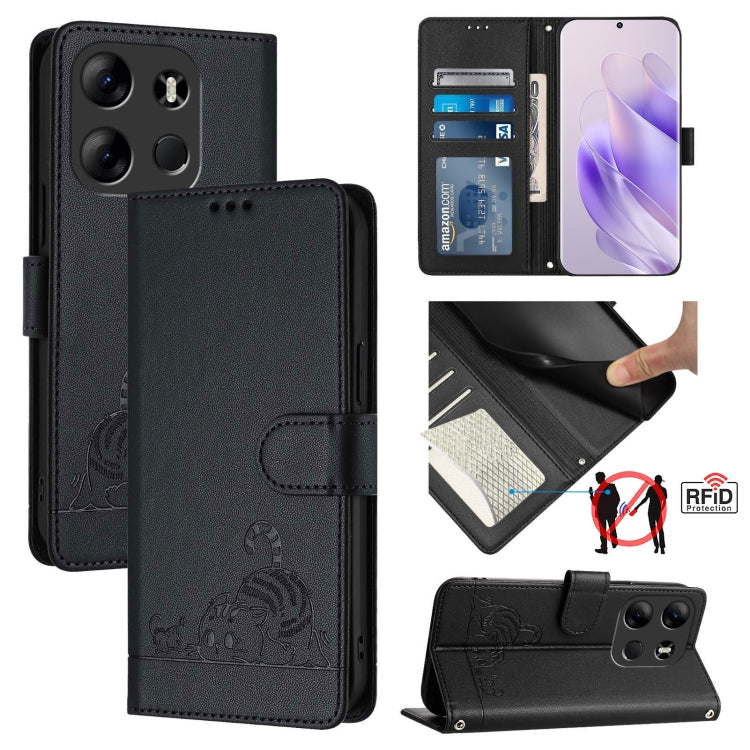 Cat Rat Embossed Pattern RFID Leather Phone Case with Lanyard, For Tecno Spark GO 2023, For Tecno POP 7 / POP 7 Pro, For Tecno Spark 10 5G, For Tecno Spark 10C, For Tecno Spark 10 4G, For Tecno Spark 10 Pro, For Tecno Camon 19 Pro 5G, For Tecno POVA 4 Pro