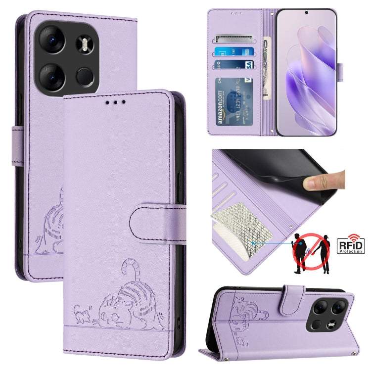 Cat Rat Embossed Pattern RFID Leather Phone Case with Lanyard, For Tecno Spark GO 2023, For Tecno POP 7 / POP 7 Pro, For Tecno Spark 10 5G, For Tecno Spark 10C, For Tecno Spark 10 4G, For Tecno Spark 10 Pro, For Tecno Camon 19 Pro 5G, For Tecno POVA 4 Pro