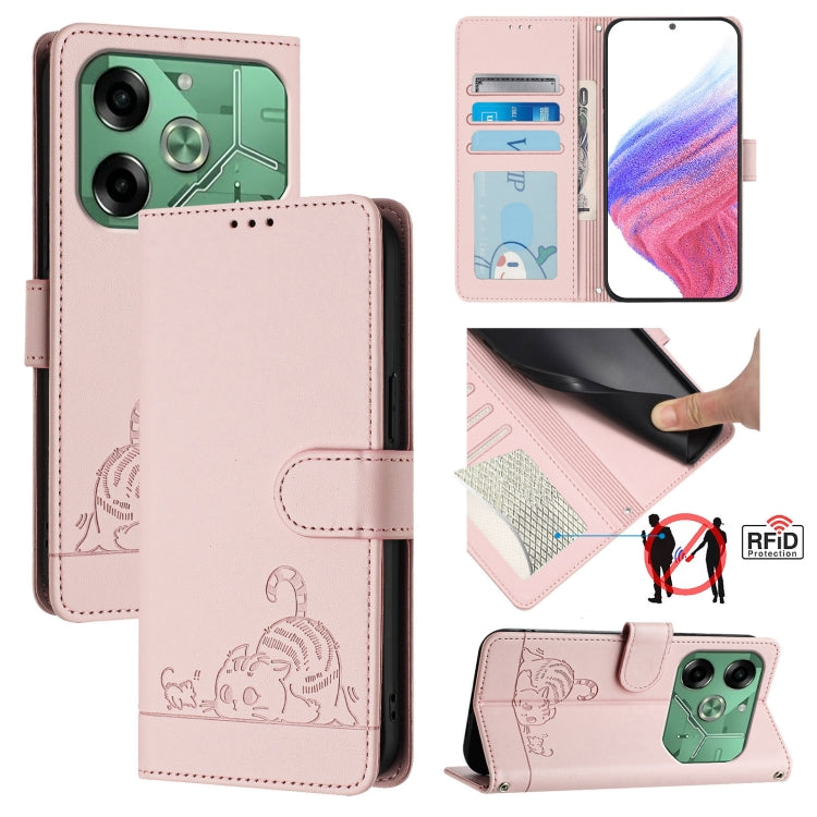 Cat Rat Embossed Pattern RFID Leather Phone Case with Lanyard, For Tecno Pova 6 4G, For Tecno Camon 30 Pro 5G, For Tecno Camon 30 5G CL7, For Tecno Camon 30 4G, For Tecno Camon 30 5G, For Tecno Spark 20 Pro+, For Tecno Spark 20 Pro, For Tecno Spark 20C