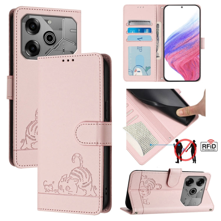 Cat Rat Embossed Pattern RFID Leather Phone Case with Lanyard, For Tecno Spark Go 1, For Tecno Spark 20 Pro 5G, For Tecno POP 6C, For Tecno Spark 10 Pro Magic Magenta, For Tecno Camon 30 Premier 5G cl9, For Tecno Pova 6 Neo, For Tecno Pova 6 Pro li9   ...