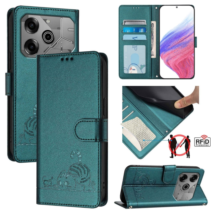 Cat Rat Embossed Pattern RFID Leather Phone Case with Lanyard, For Tecno Spark Go 1, For Tecno Spark 20 Pro 5G, For Tecno POP 6C, For Tecno Spark 10 Pro Magic Magenta, For Tecno Camon 30 Premier 5G cl9, For Tecno Pova 6 Neo, For Tecno Pova 6 Pro li9   ...