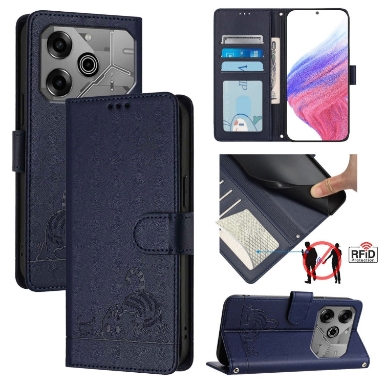 Cat Rat Embossed Pattern RFID Leather Phone Case with Lanyard, For Tecno Spark Go 1, For Tecno Spark 20 Pro 5G, For Tecno POP 6C, For Tecno Spark 10 Pro Magic Magenta, For Tecno Camon 30 Premier 5G cl9, For Tecno Pova 6 Neo, For Tecno Pova 6 Pro li9   ...