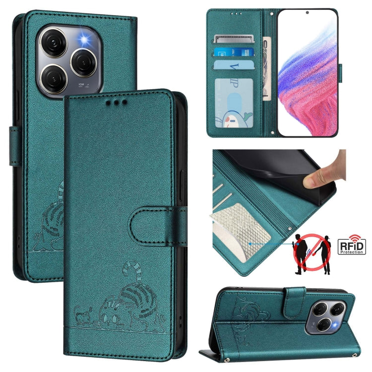 Cat Rat Embossed Pattern RFID Leather Phone Case with Lanyard, For Tecno Spark Go 1, For Tecno Spark 20 Pro 5G, For Tecno POP 6C, For Tecno Spark 10 Pro Magic Magenta, For Tecno Camon 30 Premier 5G cl9, For Tecno Pova 6 Neo, For Tecno Pova 6 Pro li9   ...