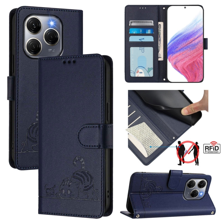 Cat Rat Embossed Pattern RFID Leather Phone Case with Lanyard, For Tecno Spark Go 1, For Tecno Spark 20 Pro 5G, For Tecno POP 6C, For Tecno Spark 10 Pro Magic Magenta, For Tecno Camon 30 Premier 5G cl9, For Tecno Pova 6 Neo, For Tecno Pova 6 Pro li9   ...