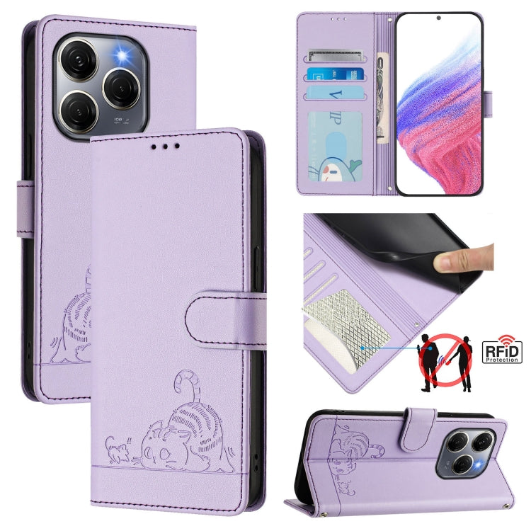 Cat Rat Embossed Pattern RFID Leather Phone Case with Lanyard, For Tecno Spark Go 1, For Tecno Spark 20 Pro 5G, For Tecno POP 6C, For Tecno Spark 10 Pro Magic Magenta, For Tecno Camon 30 Premier 5G cl9, For Tecno Pova 6 Neo, For Tecno Pova 6 Pro li9   ...