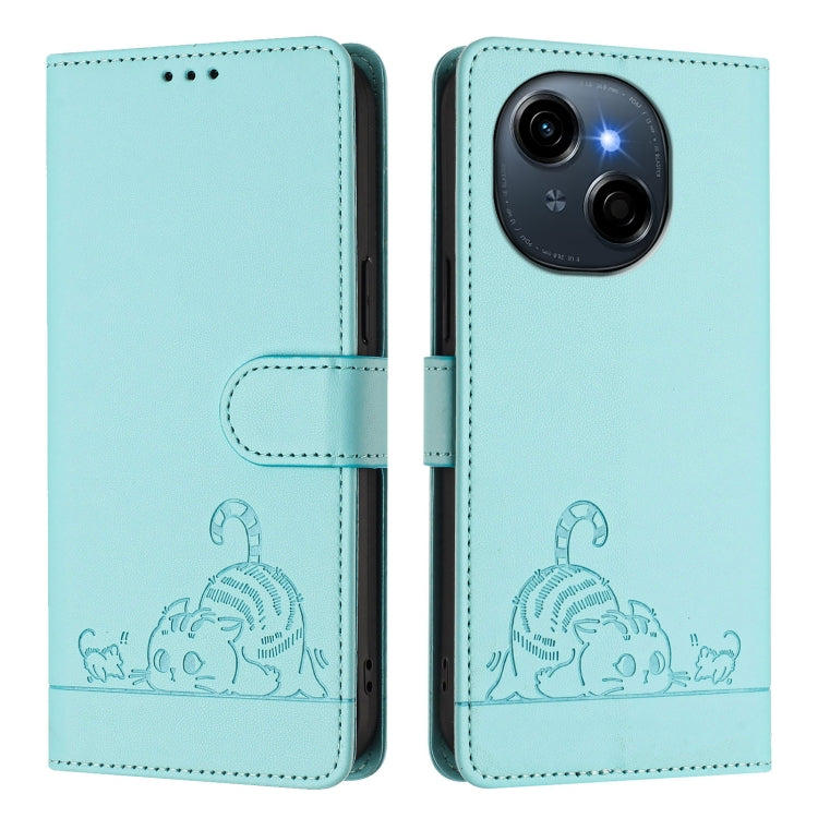 Cat Rat Embossed Pattern RFID Leather Phone Case with Lanyard, For Tecno Spark Go 1, For Tecno Spark 20 Pro 5G, For Tecno POP 6C, For Tecno Spark 10 Pro Magic Magenta, For Tecno Camon 30 Premier 5G cl9, For Tecno Pova 6 Neo, For Tecno Pova 6 Pro li9   ...