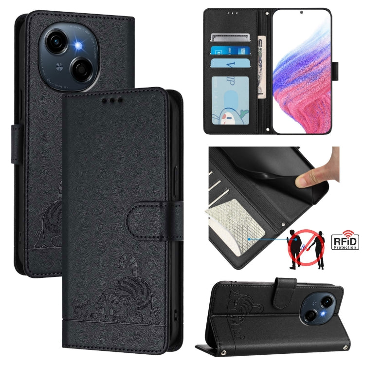 Cat Rat Embossed Pattern RFID Leather Phone Case with Lanyard, For Tecno Spark Go 1, For Tecno Spark 20 Pro 5G, For Tecno POP 6C, For Tecno Spark 10 Pro Magic Magenta, For Tecno Camon 30 Premier 5G cl9, For Tecno Pova 6 Neo, For Tecno Pova 6 Pro li9   ...