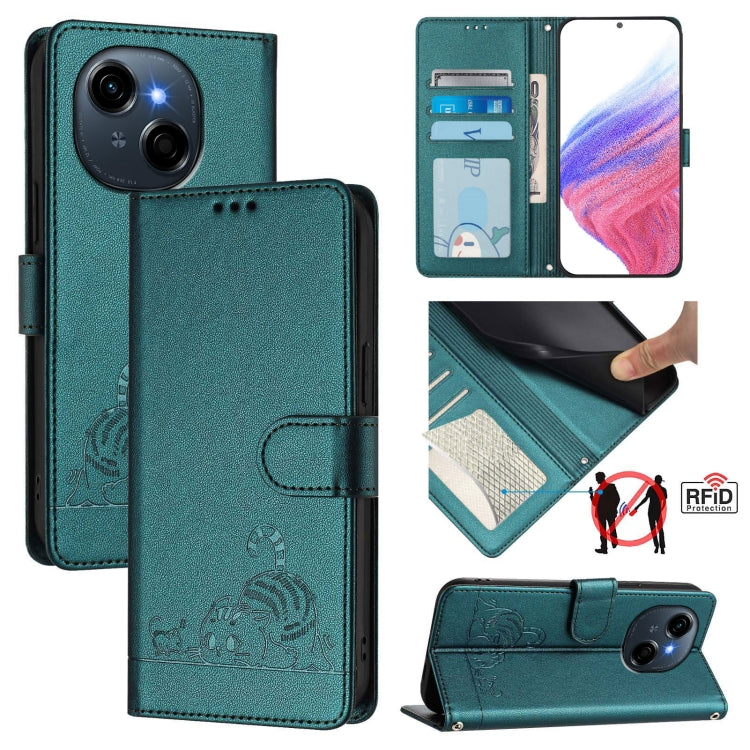 Cat Rat Embossed Pattern RFID Leather Phone Case with Lanyard, For Tecno Spark Go 1, For Tecno Spark 20 Pro 5G, For Tecno POP 6C, For Tecno Spark 10 Pro Magic Magenta, For Tecno Camon 30 Premier 5G cl9, For Tecno Pova 6 Neo, For Tecno Pova 6 Pro li9   ...