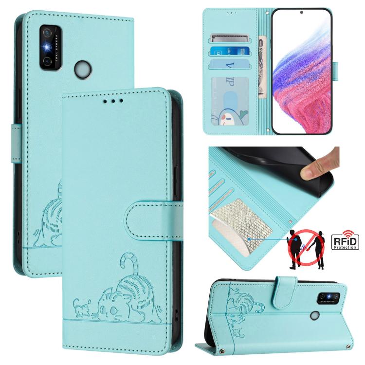 Cat Rat Embossed Pattern RFID Leather Phone Case with Lanyard, For Tecno POVA 4, For Tecno Pova NEO 2, For Tecno Spark 9, For Tecno Spark 9 Pro / 9T, For Tecno Camon 19, For Tecno Camon 19 NEO, For Tecno POP 5C, For Tecno Spark 6 Go / Go 2020