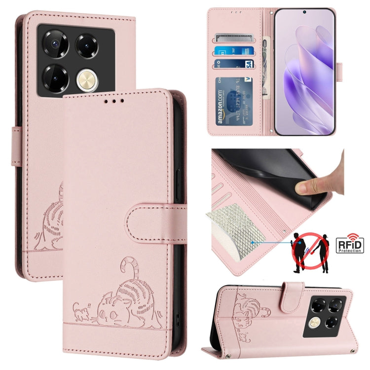 Cat Rat Embossed Pattern RFID Leather Phone Case with Lanyard, For Infinix GT 20 Pro/X6871, For Infinix Note 40 Pro 4G X6850, For Infinix Note 40 Pro 5G X6851, For Infinix Note 40, For Infinix Note 40 5G, For Infinix Hot 40 / 40 Pro, For Infinix Hot 40...