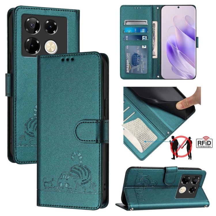 Cat Rat Embossed Pattern RFID Leather Phone Case with Lanyard, For Infinix GT 20 Pro/X6871, For Infinix Note 40 Pro 4G X6850, For Infinix Note 40 Pro 5G X6851, For Infinix Note 40, For Infinix Note 40 5G, For Infinix Hot 40 / 40 Pro, For Infinix Hot 40...