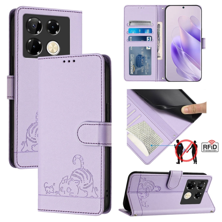 Cat Rat Embossed Pattern RFID Leather Phone Case with Lanyard, For Infinix GT 20 Pro/X6871, For Infinix Note 40 Pro 4G X6850, For Infinix Note 40 Pro 5G X6851, For Infinix Note 40, For Infinix Note 40 5G, For Infinix Hot 40 / 40 Pro, For Infinix Hot 40...