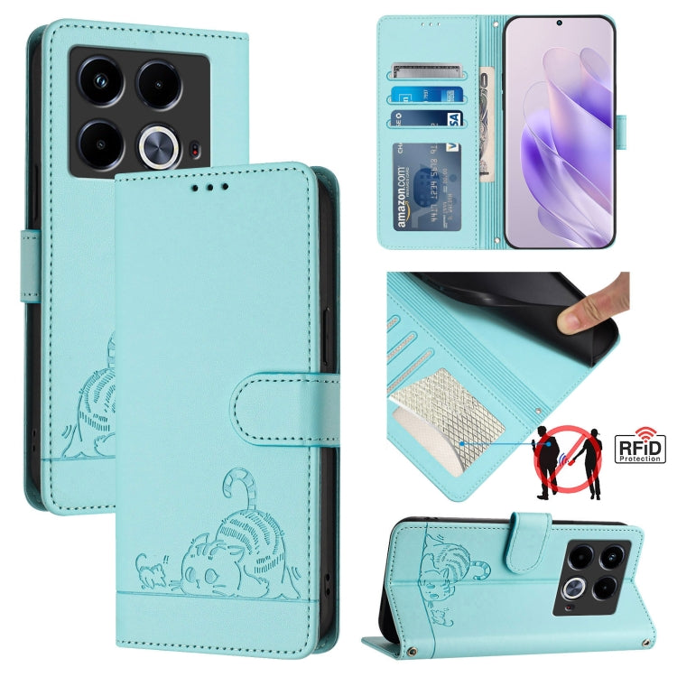 Cat Rat Embossed Pattern RFID Leather Phone Case with Lanyard, For Infinix GT 20 Pro/X6871, For Infinix Note 40 Pro 4G X6850, For Infinix Note 40 Pro 5G X6851, For Infinix Note 40, For Infinix Note 40 5G, For Infinix Hot 40 / 40 Pro, For Infinix Hot 40...