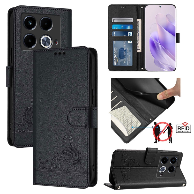 Cat Rat Embossed Pattern RFID Leather Phone Case with Lanyard, For Infinix GT 20 Pro/X6871, For Infinix Note 40 Pro 4G X6850, For Infinix Note 40 Pro 5G X6851, For Infinix Note 40, For Infinix Note 40 5G, For Infinix Hot 40 / 40 Pro, For Infinix Hot 40...
