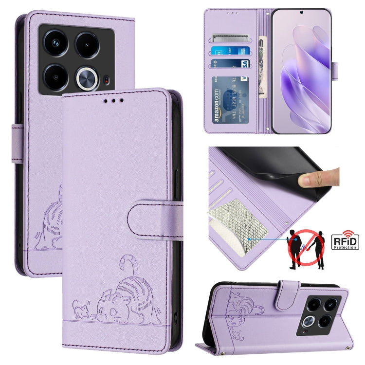 Cat Rat Embossed Pattern RFID Leather Phone Case with Lanyard, For Infinix GT 20 Pro/X6871, For Infinix Note 40 Pro 4G X6850, For Infinix Note 40 Pro 5G X6851, For Infinix Note 40, For Infinix Note 40 5G, For Infinix Hot 40 / 40 Pro, For Infinix Hot 40...