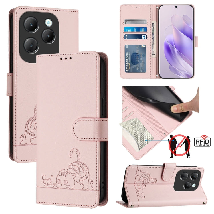 Cat Rat Embossed Pattern RFID Leather Phone Case with Lanyard, For Infinix GT 20 Pro/X6871, For Infinix Note 40 Pro 4G X6850, For Infinix Note 40 Pro 5G X6851, For Infinix Note 40, For Infinix Note 40 5G, For Infinix Hot 40 / 40 Pro, For Infinix Hot 40...