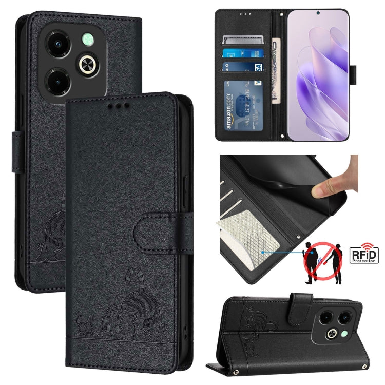 Cat Rat Embossed Pattern RFID Leather Phone Case with Lanyard, For Infinix GT 20 Pro/X6871, For Infinix Note 40 Pro 4G X6850, For Infinix Note 40 Pro 5G X6851, For Infinix Note 40, For Infinix Note 40 5G, For Infinix Hot 40 / 40 Pro, For Infinix Hot 40...