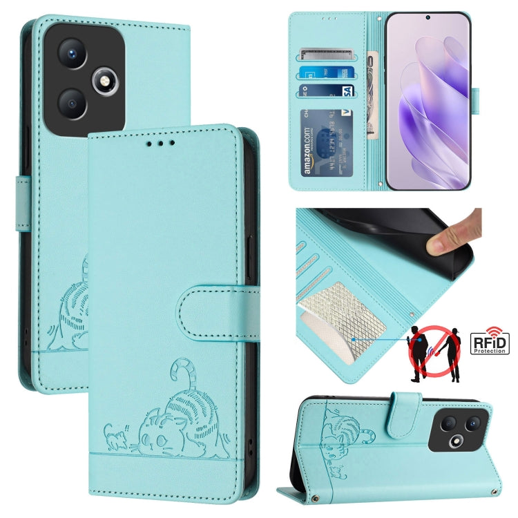 Cat Rat Embossed Pattern RFID Leather Phone Case with Lanyard, For Infinix Zero 30 4G, For Infinix Zero 30 5G, For Infinix Hot 30 5G, For Infinix Hot 30 Play, For Infinix Hot 30 Play NFC, For Infinix Note 30 5G x6711, For Infinix Smart 7 HD            ...