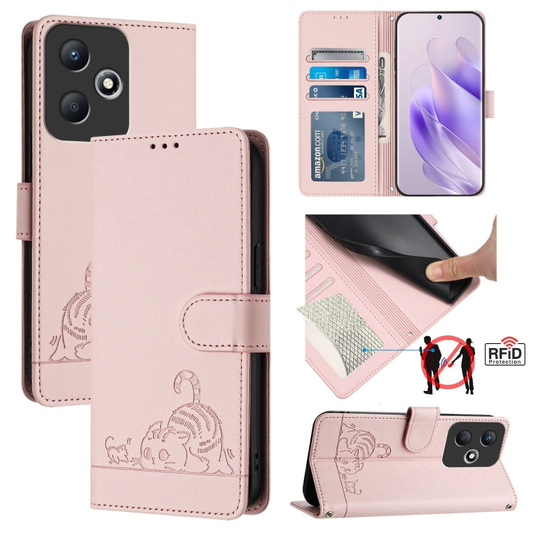 Cat Rat Embossed Pattern RFID Leather Phone Case with Lanyard, For Infinix Zero 30 4G, For Infinix Zero 30 5G, For Infinix Hot 30 5G, For Infinix Hot 30 Play, For Infinix Hot 30 Play NFC, For Infinix Note 30 5G x6711, For Infinix Smart 7 HD            ...
