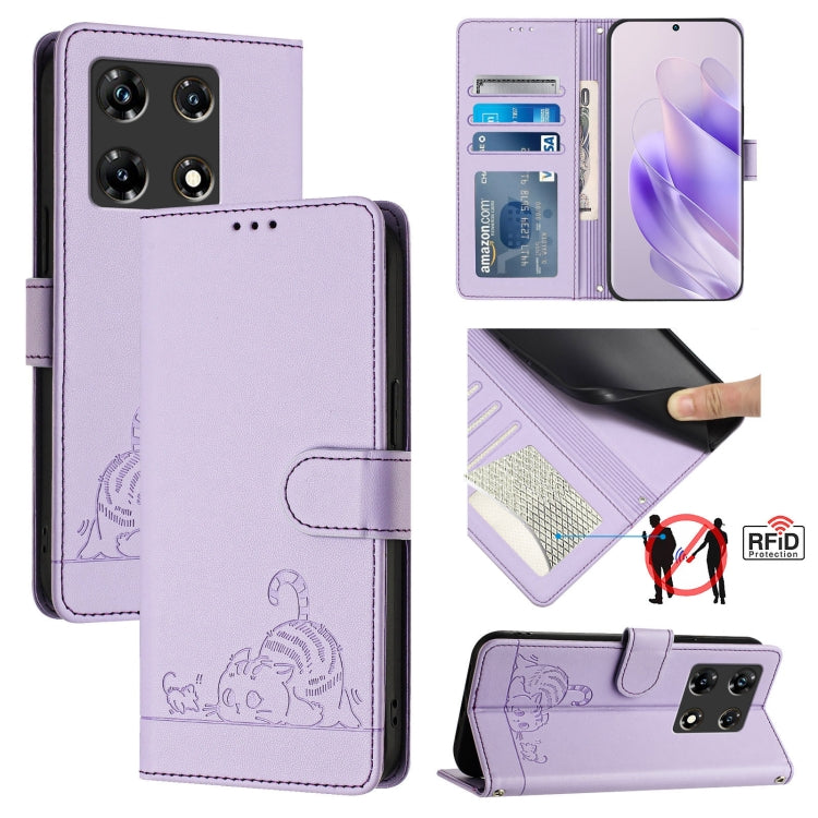 Cat Rat Embossed Pattern RFID Leather Phone Case with Lanyard, For Infinix Note 30 Pro X678B, For Infinix Note 30 4G X6833B, For Infinix Note 30 VIP, For Infinix Hot 30I, For Infinix Hot 30 4G, For Infinix Smart 7 India, For Infinix Hot 20S / 20 Pro   ...