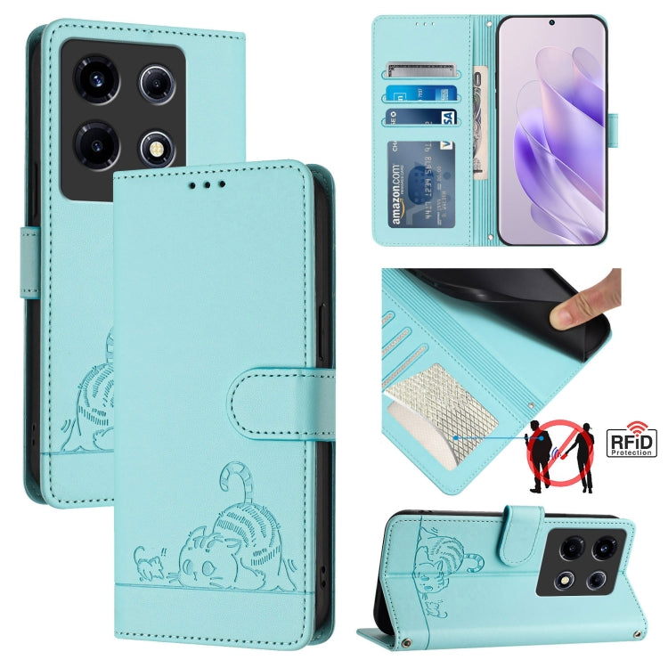 Cat Rat Embossed Pattern RFID Leather Phone Case with Lanyard, For Infinix Note 30 Pro X678B, For Infinix Note 30 4G X6833B, For Infinix Note 30 VIP, For Infinix Hot 30I, For Infinix Hot 30 4G, For Infinix Smart 7 India, For Infinix Hot 20S / 20 Pro   ...