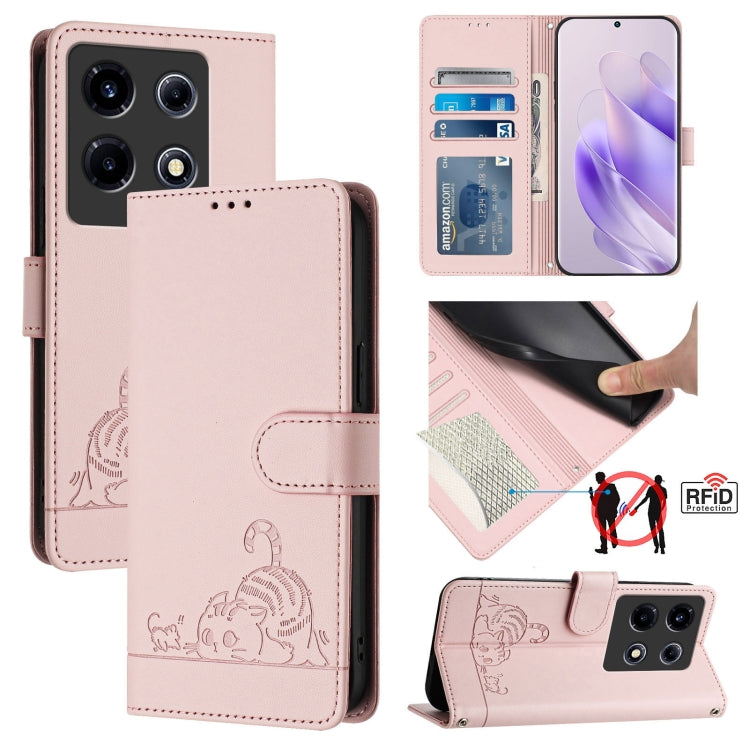 Cat Rat Embossed Pattern RFID Leather Phone Case with Lanyard, For Infinix Note 30 Pro X678B, For Infinix Note 30 4G X6833B, For Infinix Note 30 VIP, For Infinix Hot 30I, For Infinix Hot 30 4G, For Infinix Smart 7 India, For Infinix Hot 20S / 20 Pro   ...